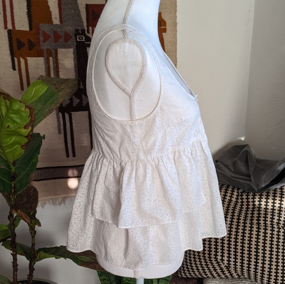 Free People White Ruffle Button Tank Top - Picture 3 of 6